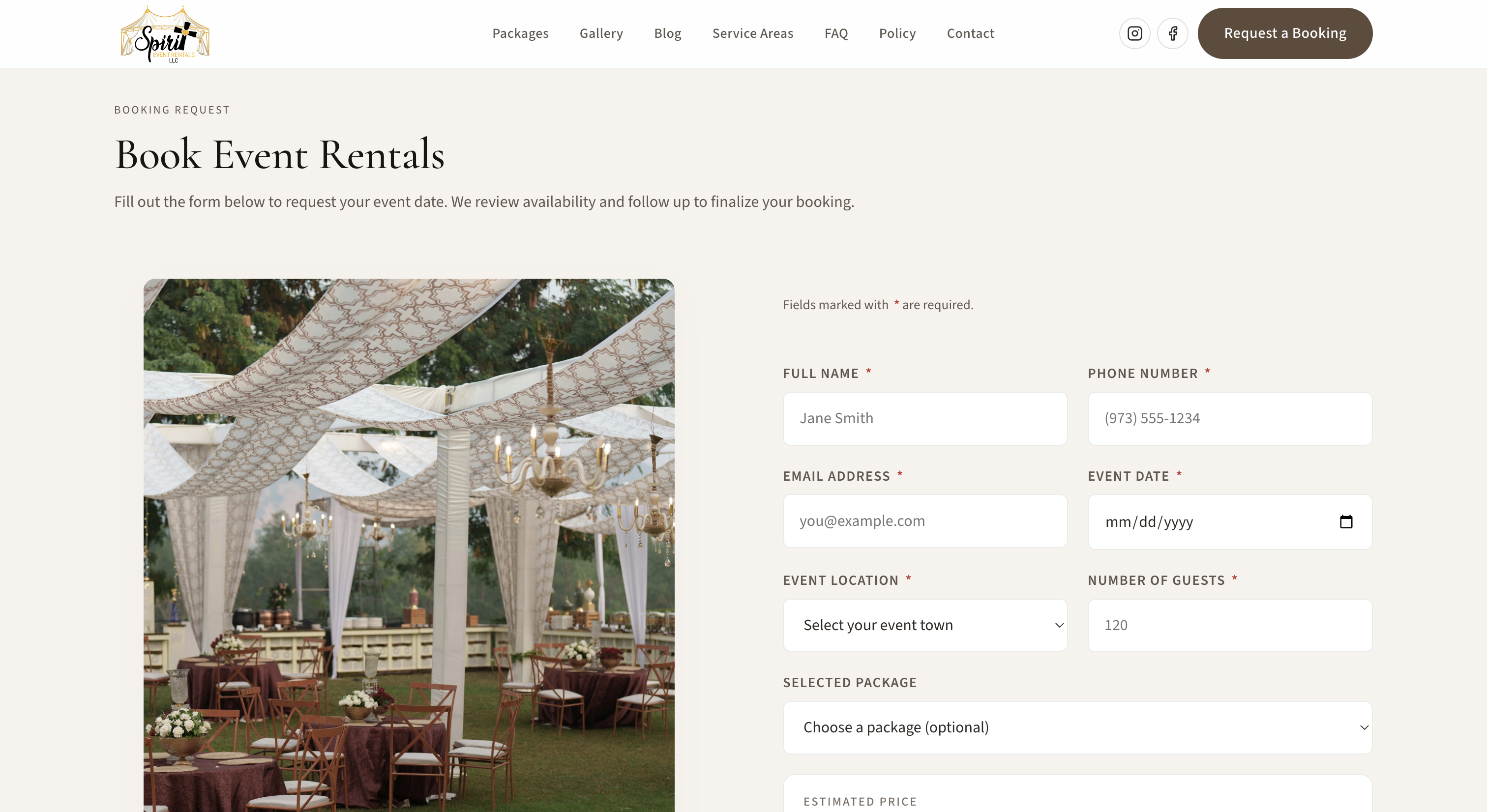 Spirit Event Rentals website